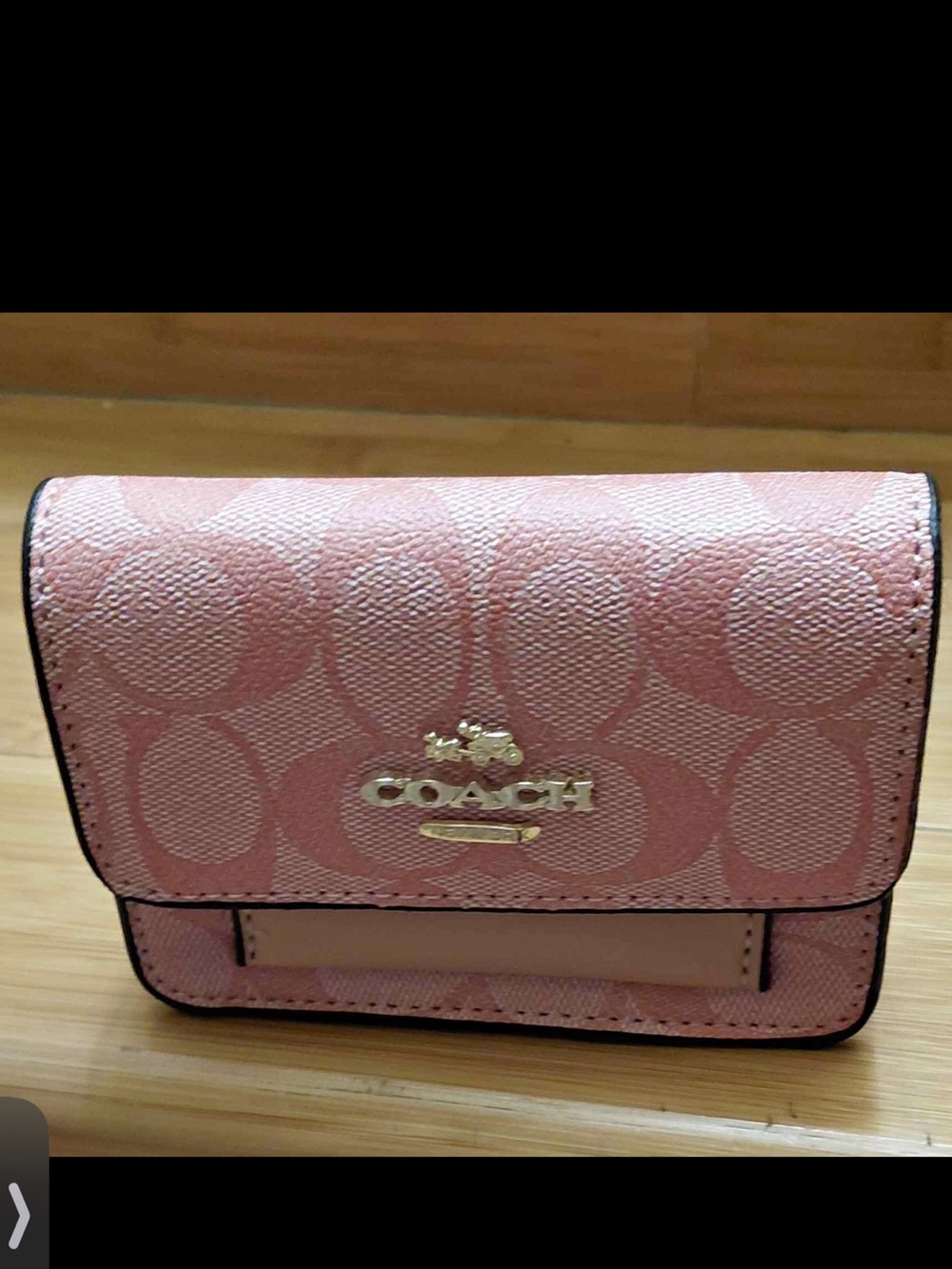 Coach Mini Wallet on Chain in Signature Canvas-Powder Pink Colorway, Style CEF59